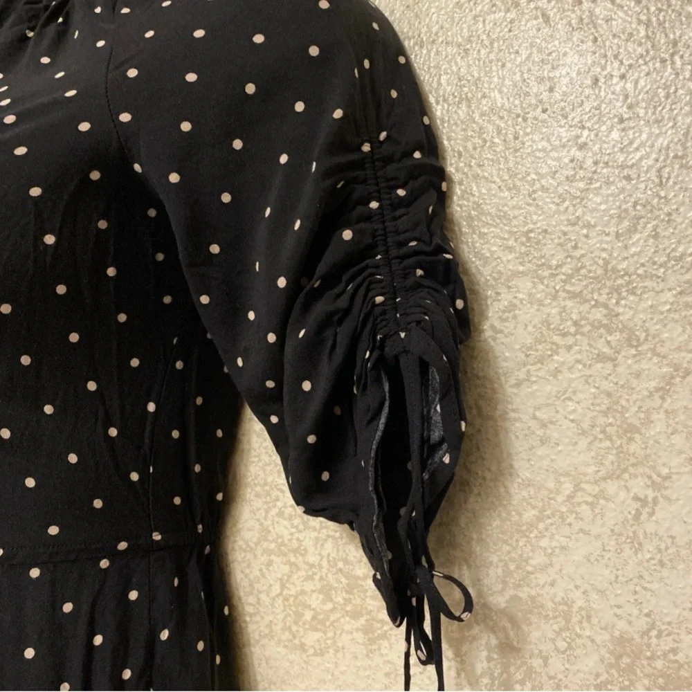Express Black Midi Dress with Beige Polka Dots